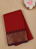 Brick Red Solid Cotton Fancy Saree - Diadem