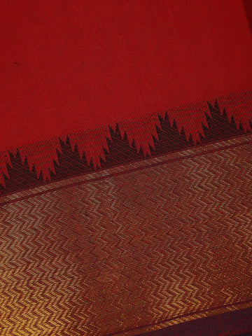 Brick Red Solid Cotton Fancy Saree - Diadem