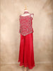 Bright Red Floral Embroidered Design Organza Palazzo Suit