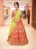 Bright Red Floral Embroidered Raw Silk Bridal Lehenga - Diadem