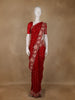 Bright Red Floral Embroidered Satin Saree - Diadem