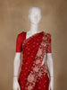 Bright Red Floral Embroidered Satin Saree - Diadem