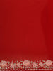 Bright Red Floral Embroidered Satin Saree - Diadem