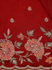 Bright Red Floral Embroidered Satin Saree - Diadem