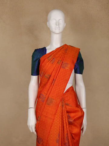 Bright Orange Floral Designed Silk Saree - Diadem