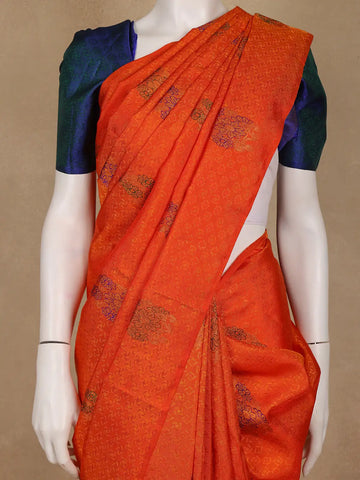 Bright Orange Floral Designed Silk Saree - Diadem