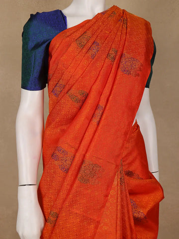 Bright Orange Floral Designed Silk Saree - Diadem