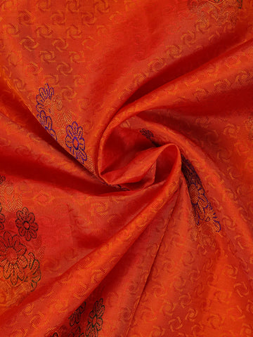 Bright Orange Floral Designed Silk Saree - Diadem