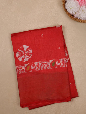 Bright Red Tie-Dye Printed Fancy Cotton Saree - Diadem