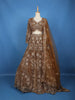 Brown Floral Sequin And Thread Embroidered Net Lehenga Set With Dupatta - Diadem