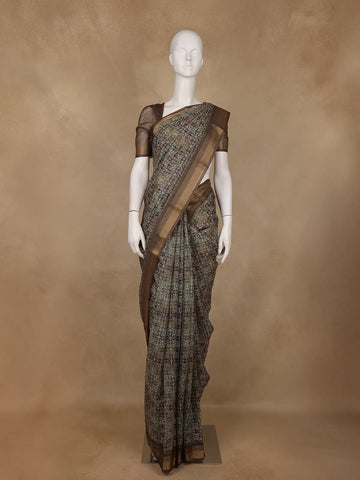 Brown Geometric Design Semi Tussar Silk Saree - Diadem