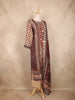 Brown Kashmiri Floral Printed Design Crepe Straight Cut Salwar Suit with Dupatta