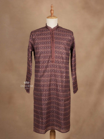Brown Kurta Set With Geometric Designs and Sequins Embroidery With Pant - Diadem