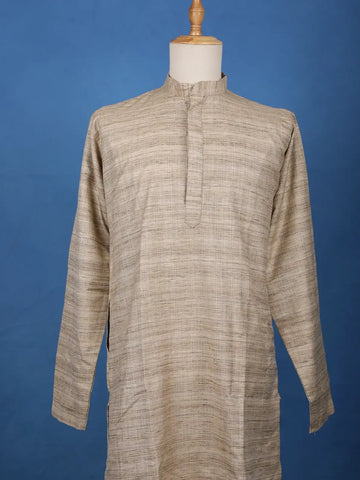 Brown Textured Cotton Kurta For Men - Diadem