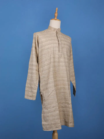 Brown Textured Cotton Kurta For Men - Diadem