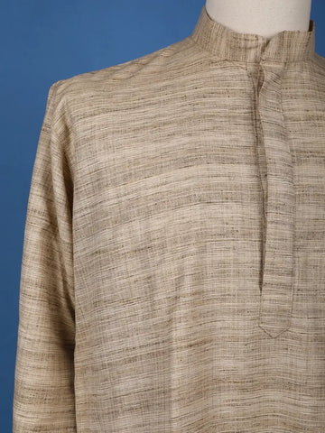 Brown Textured Cotton Kurta For Men - Diadem