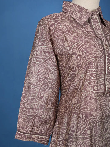Brown Abstract Designed Semi Silk Salwar Suit - Diadem