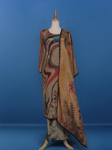 Brown Abstract Prints Crepe Straight Cut Salwar Suit - Diadem