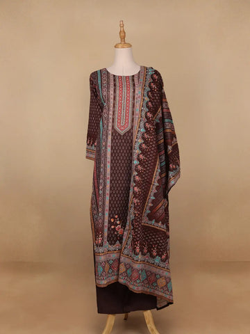 Brown Floral Designed Cotton Salwar Suit - Diadem