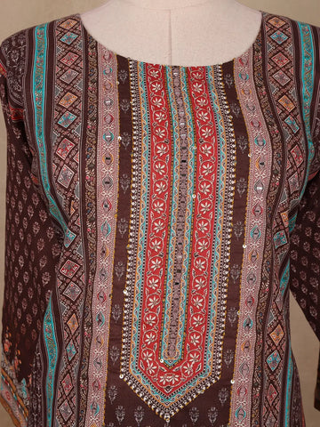 Brown Floral Designed Cotton Salwar Suit - Diadem