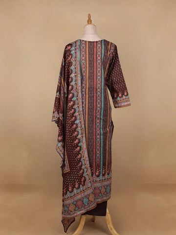Brown Floral Designed Cotton Salwar Suit - Diadem