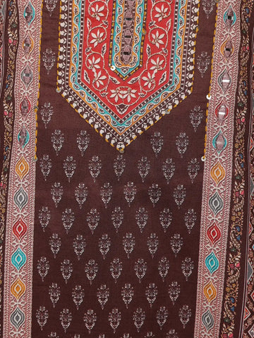 Brown Floral Designed Cotton Salwar Suit - Diadem