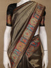 Brown Floral Design Print Silk Saree - Diadem