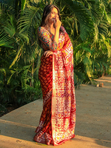 Brown Floral Designed Cotton Saree - Diadem