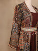 Brown Floral Designed Crepe Gown with Jacket - Diadem