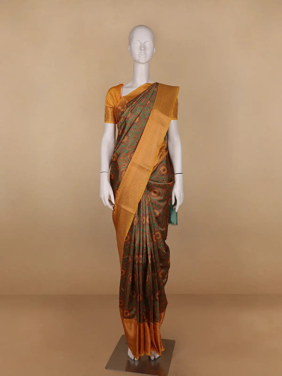 Brown Floral Designed Kora Printed Saree - Diadem