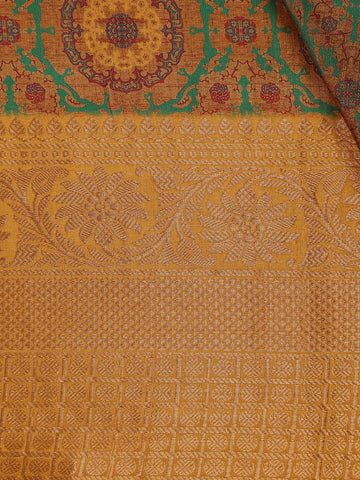 Brown Floral Designed Kora Printed Saree - Diadem