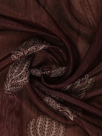 Brown Floral Designed Raw Silk Saree - Diadem