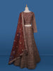 Brown Floral Embroidery Bridal Net Lehenga - Diadem