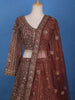 Brown Floral Embroidery Bridal Net Lehenga - Diadem