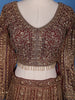 Brown Floral Embroidery Bridal Net Lehenga - Diadem