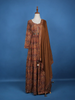 Brown Floral Motif Bead And Printed Work Cotton Gown - Diadem