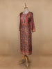 Brown Floral Printed Semi Silk Kurti - Diadem