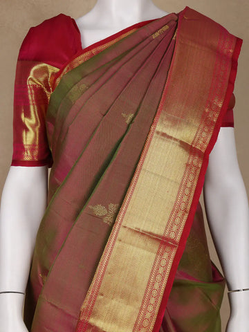Brown Floral Woven Pure Kanchipuram Silk Saree - Diadem