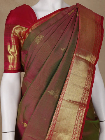 Brown Floral Woven Pure Kanchipuram Silk Saree - Diadem