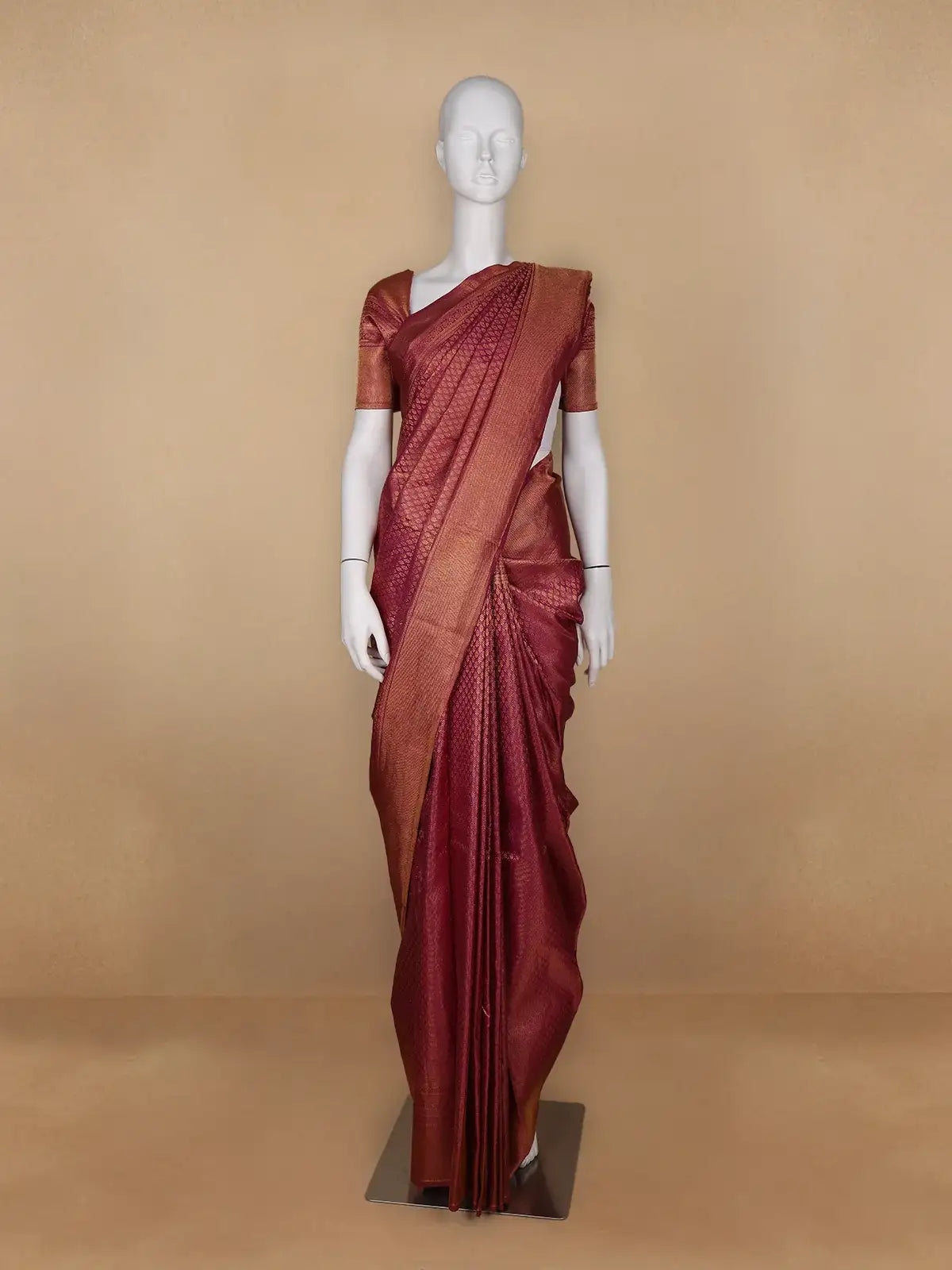 Brown Floral Woven Pure Kanchipuram Silk Saree - Diadem