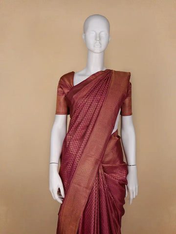 Brown Floral Woven Pure Kanchipuram Silk Saree - Diadem