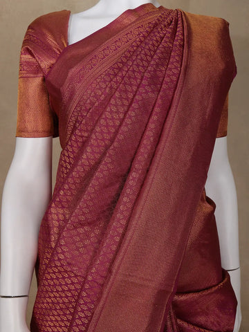 Brown Floral Woven Pure Kanchipuram Silk Saree - Diadem
