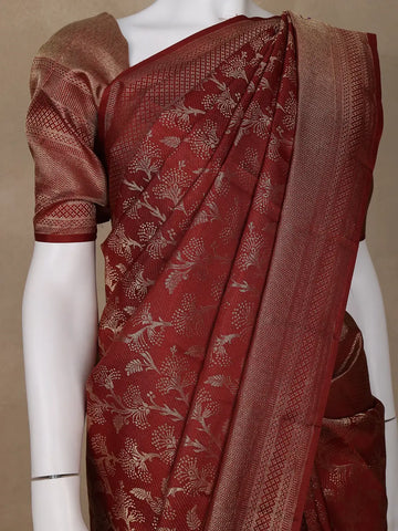Brown Floral Woven Pure Kanchipuram Silk Saree - Diadem