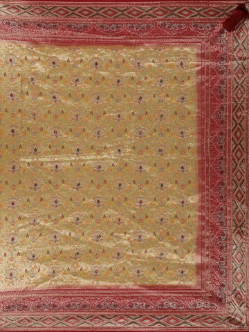 Brown Floral Woven and Stone Work Banarasi Silk Saree - Diadem