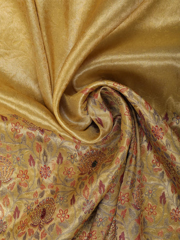 Brown Floral Woven and Stone Work Banarasi Silk Saree - Diadem