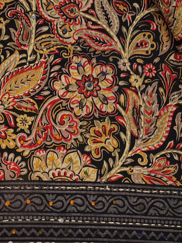 Brown Floral Designed Chanderi Cotton Saree - Diadem