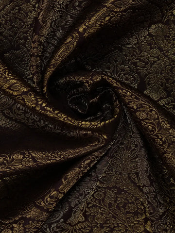 Brown Floral Woven Pure Kanchipuram Silk Saree - Diadem