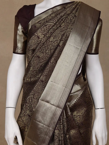 Brown Floral Woven Pure Kanchipuram Silk Saree - Diadem
