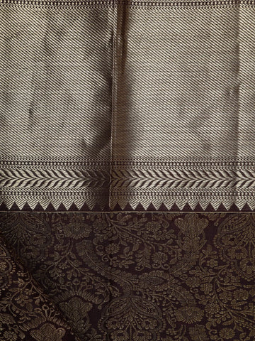 Brown Floral Woven Pure Kanchipuram Silk Saree - Diadem