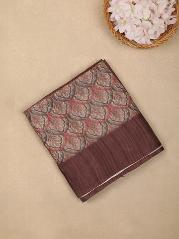 Brown Semi Tussar Silk Scallop Designed Saree - Diadem